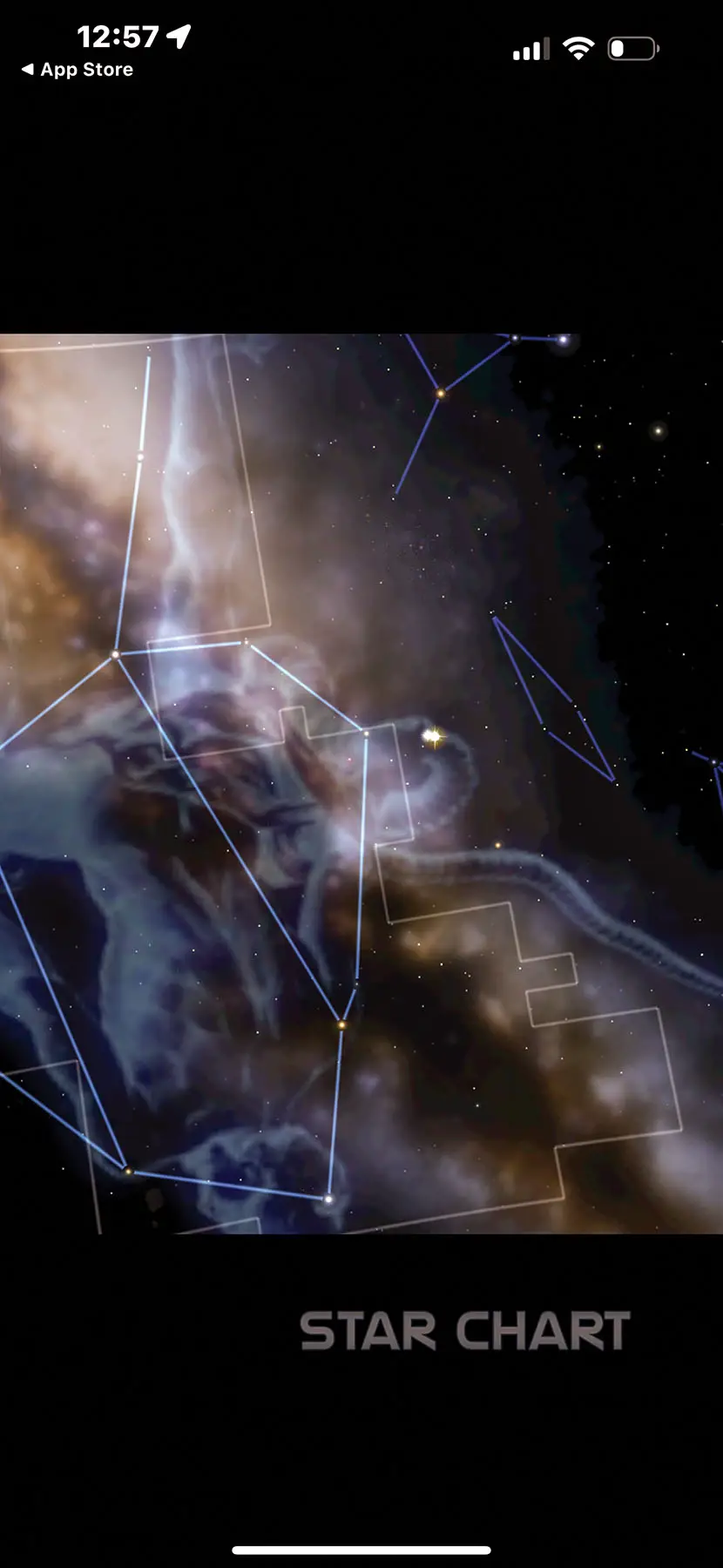 Screen when opening StarChart app showing constellations in the sky