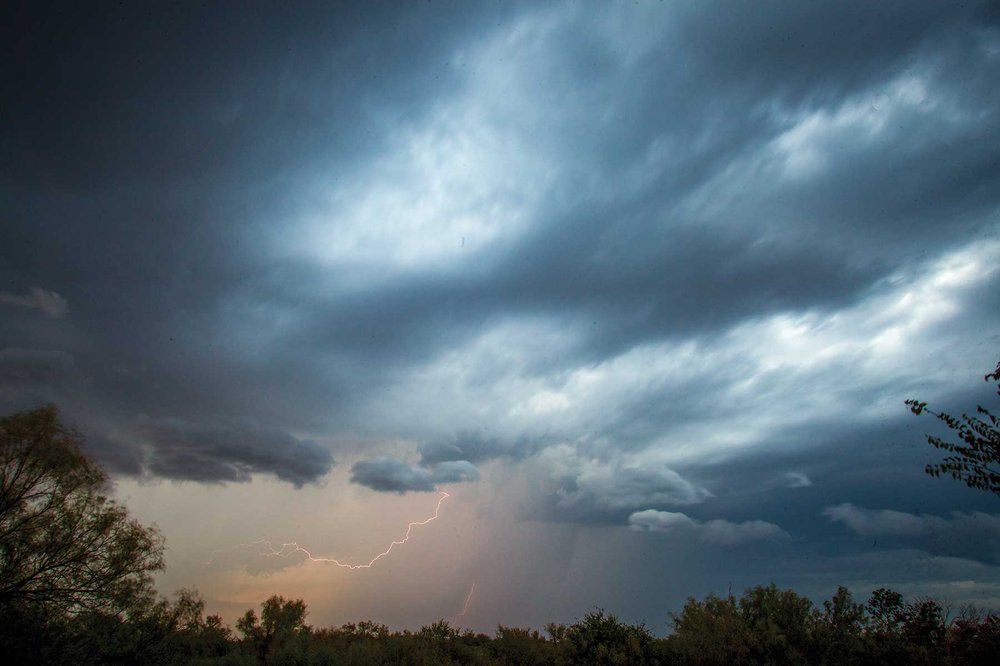 Storm clouds and lightening.