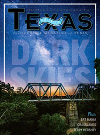 Cover January/February 2015 picture of sunset behind a bridge with the title Dark Skies.