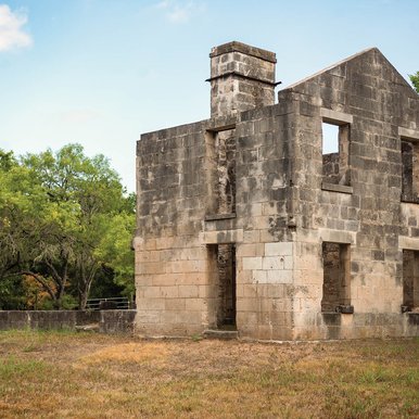 The remains of a cinderblock home.