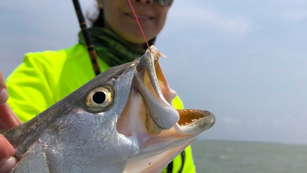 Woman fishing for speckled seatrout