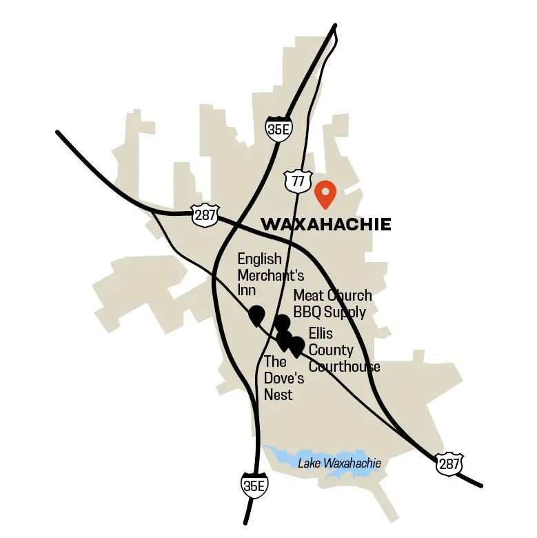 Waxahachie map pointing out attractions