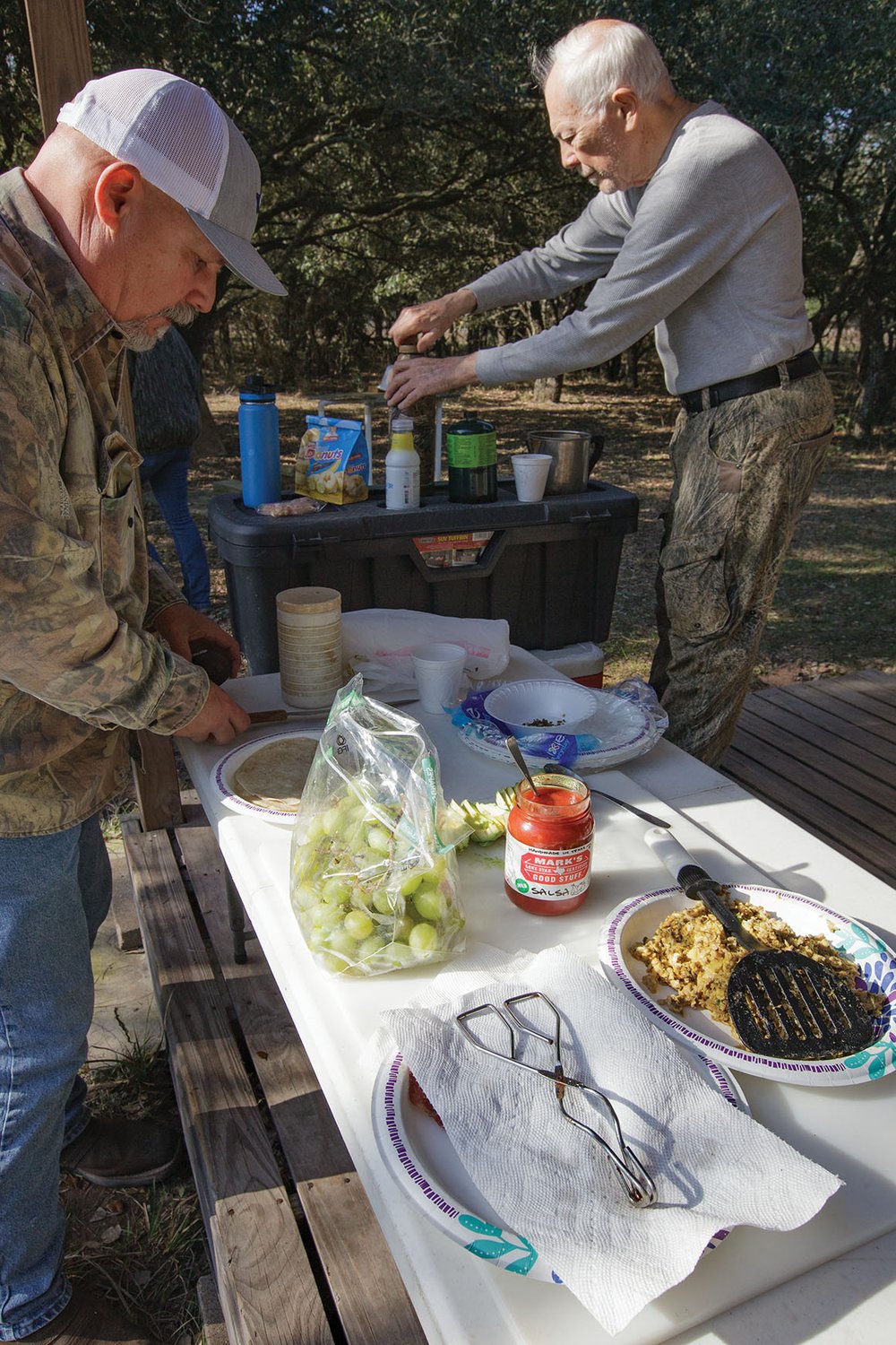 Preparing camp breakfast