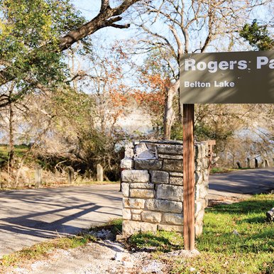 Belton lake Rogers park entrance sign
