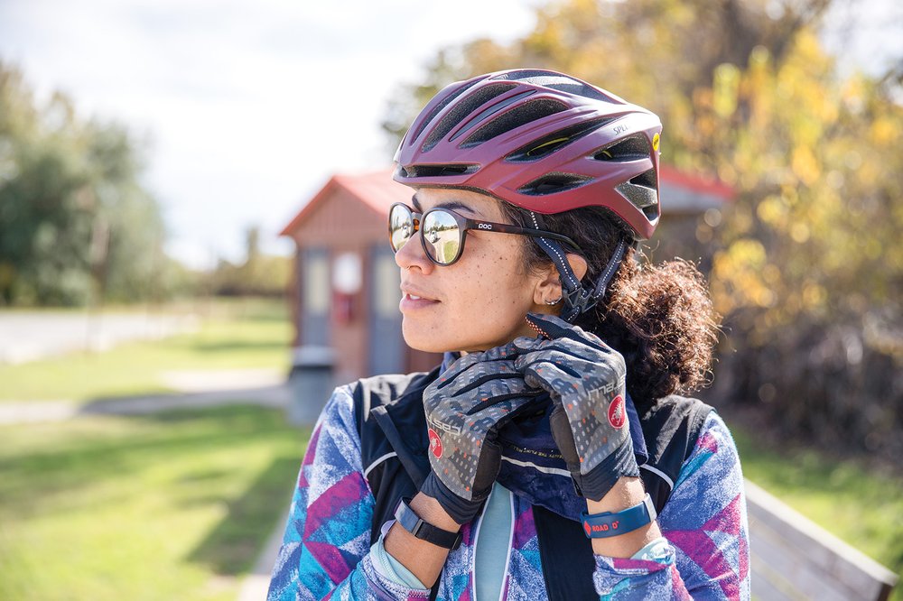 Biker straping helmet