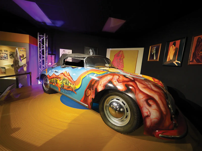 brightly painted car in a museum in Port Arthur