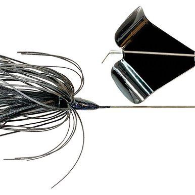buzz-bait lure with sliver fringe and a black and white top