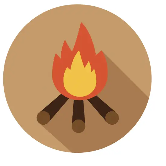 campfire in a brown circle illustration