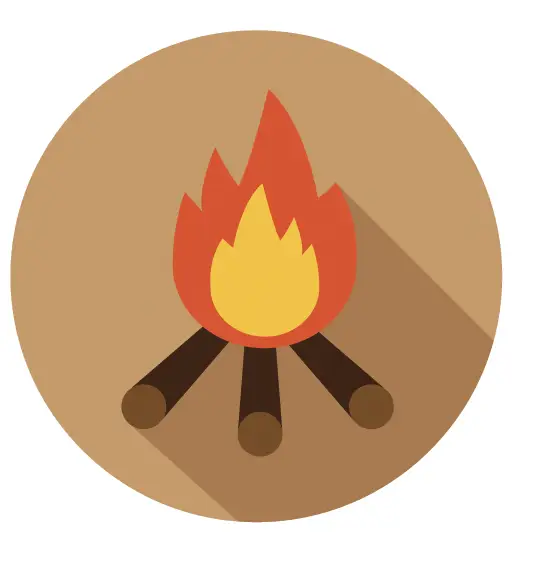 campfire in a brown circle illustration
