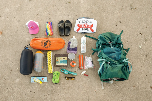camping gear on a beach