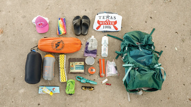 camping gear on a beach