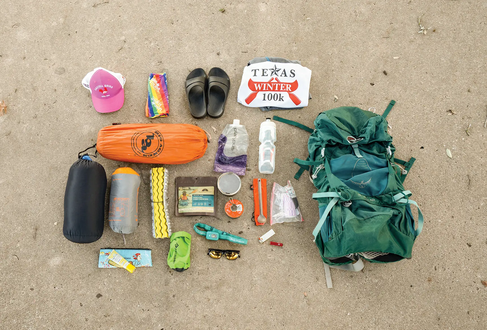 camping gear on a beach