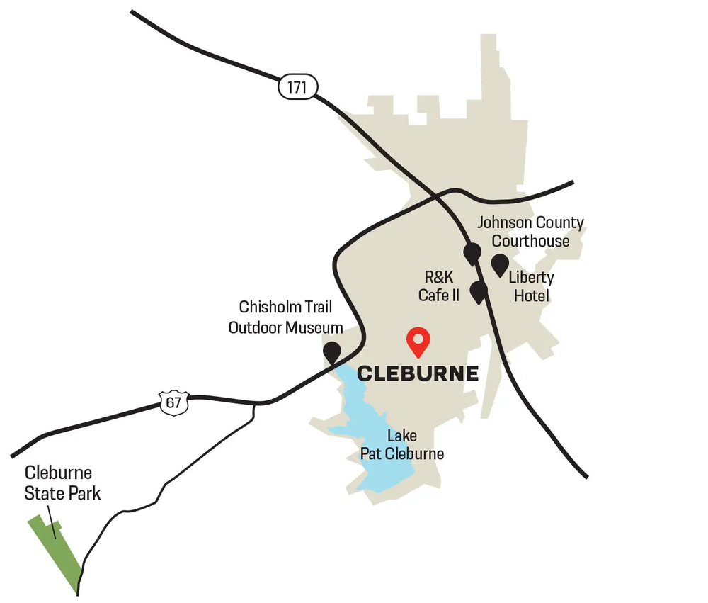 cleburne map showing local attractions