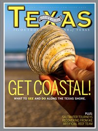 June 2013 Cover - Close up of shell being held by a hand on the beach - Title: Get Coastal