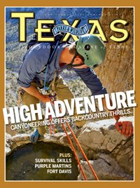 May 2014 Cover - Person rock climbing - Title: High Adventure