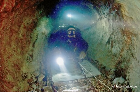 diver in cave