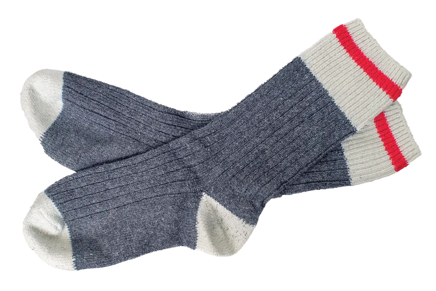 grey white and red wool socks