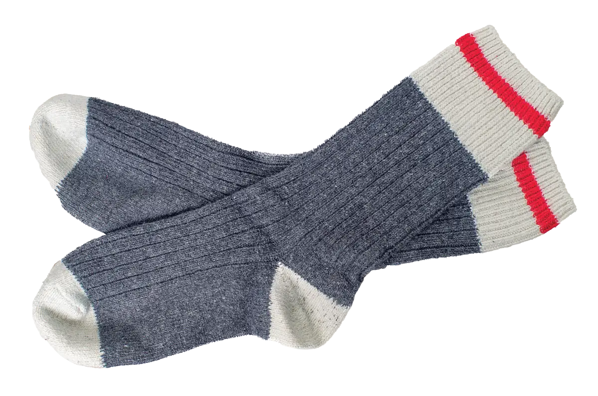 grey white and red wool socks