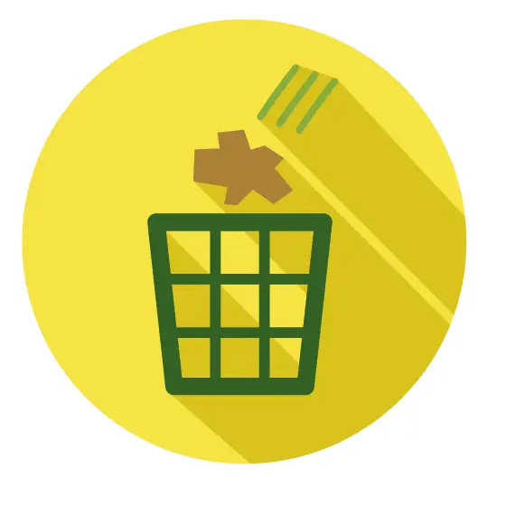 hand trhowing waste in a trashcan inside a yellow circle illustration