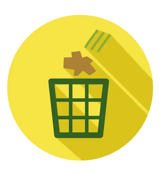 hand trhowing waste in a trashcan inside a yellow circle illustration