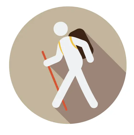 hiker in a brown circle illustration