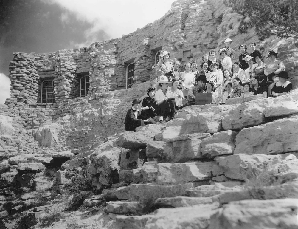 Student in Palo Duro Canyon State Park perched on the canyon rim for a lesson in sketching scenery in 1944