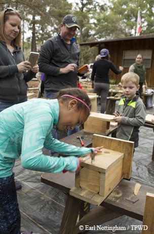 kids building bluebird houses at Martin Dies Jr. State Park