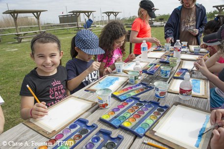 children using water colors at Galveston Island State Park
