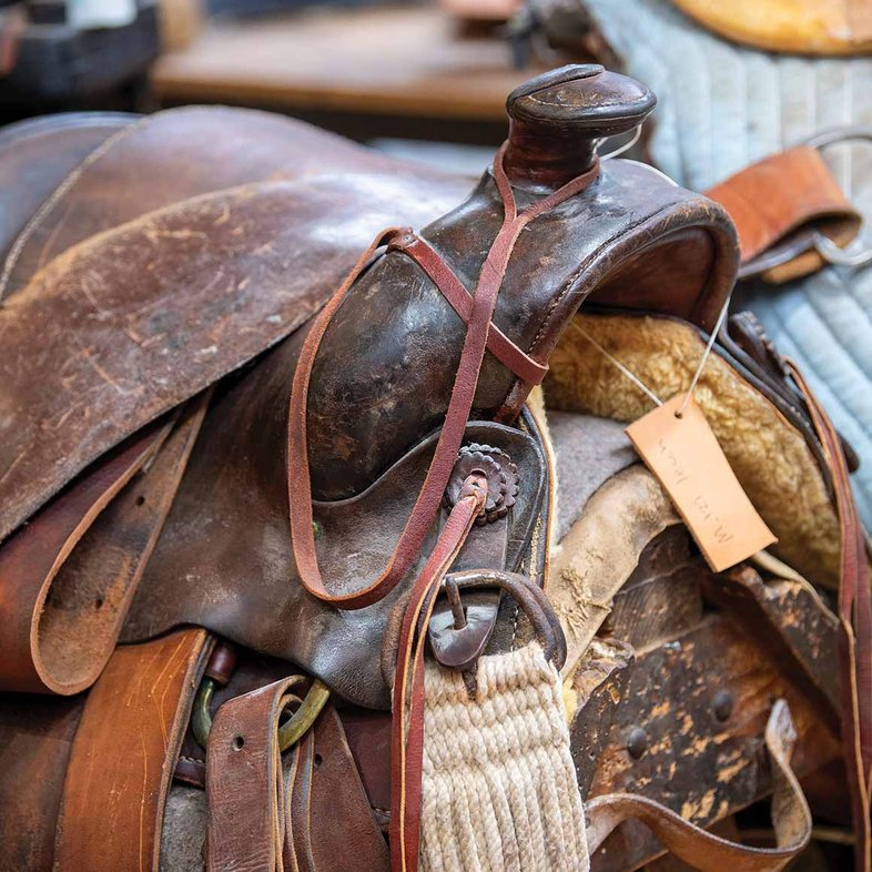 Close up of a leather saddle