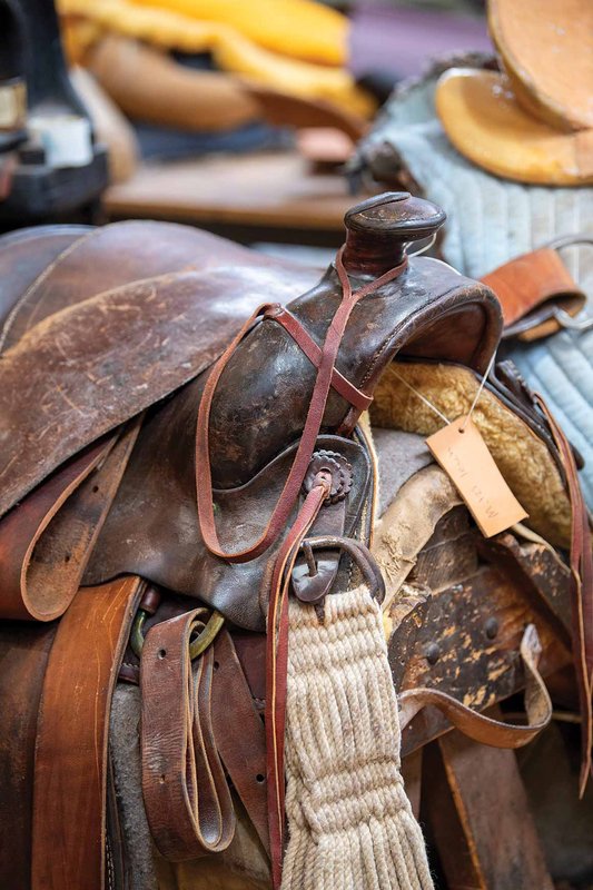 Close up of a leather saddle
