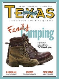 March 2015 Cover - hiking boots - Title: Family Camping