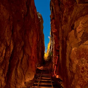 Look up through Mercury Mineshaft of Villa De La Mina in Terlingua
