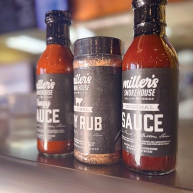 BBQ sauce and dry rub bottles