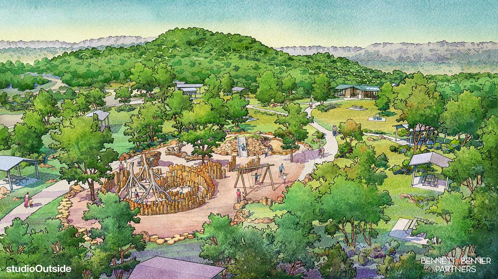 rendering of palo pinto playscape made from natural materials