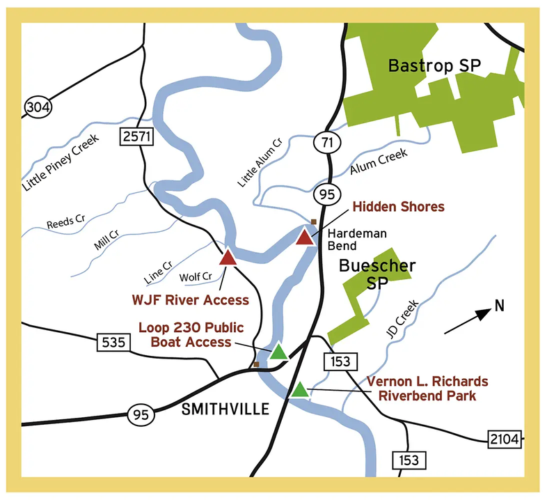 river access map showing the leased river access points by TPWD