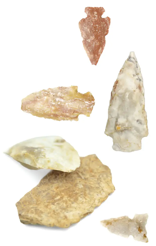 chert flakes and spearheads