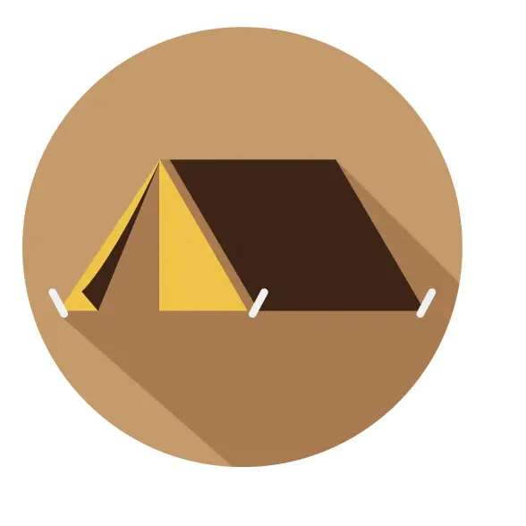 tent in a brown circle illustration