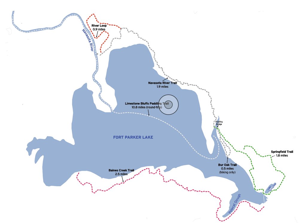 A trail map of Fort Parker Lake