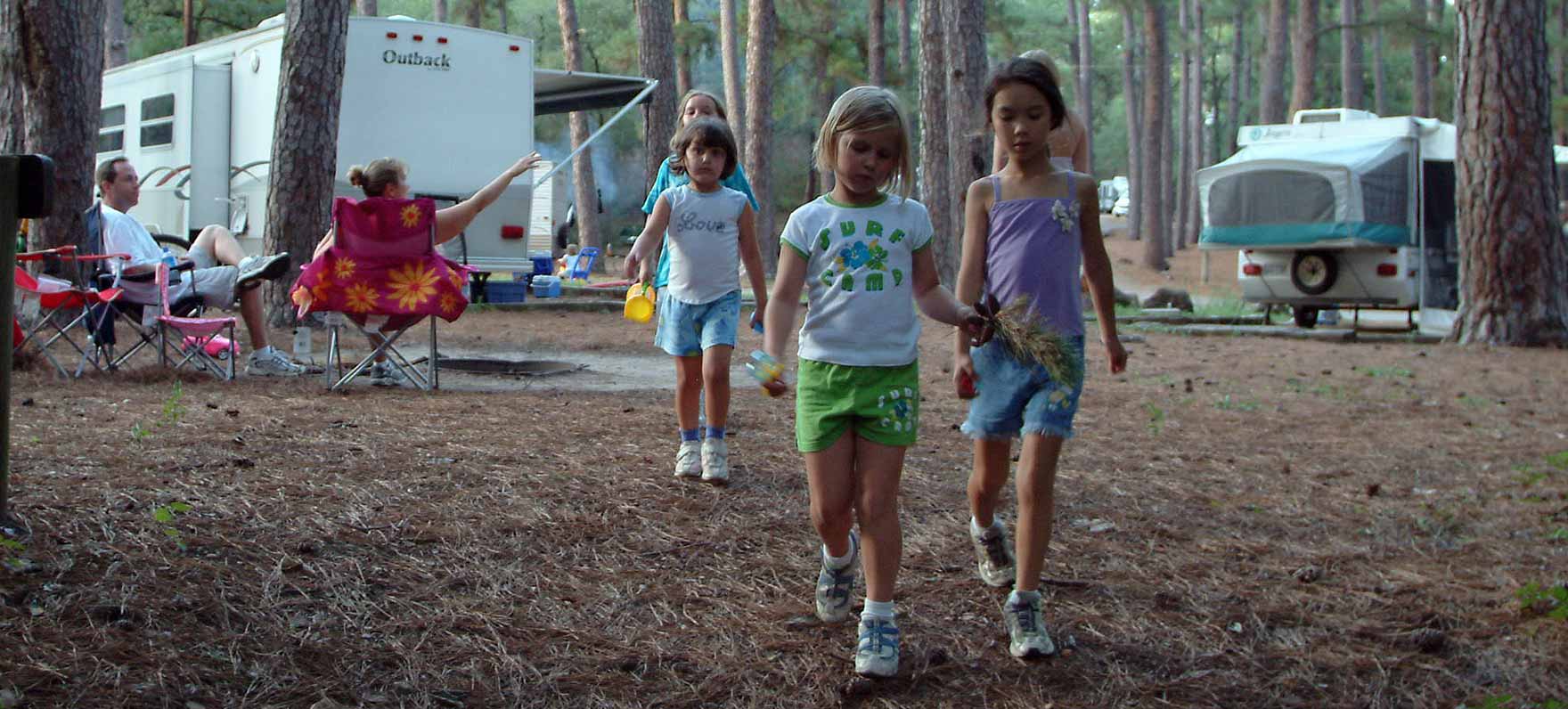 girls in campground at Bastrop state park